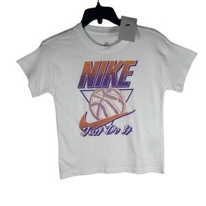 Nike Kids TShirt‎ White Basketball Just Do It Loose Fit Tee Size Small NEW